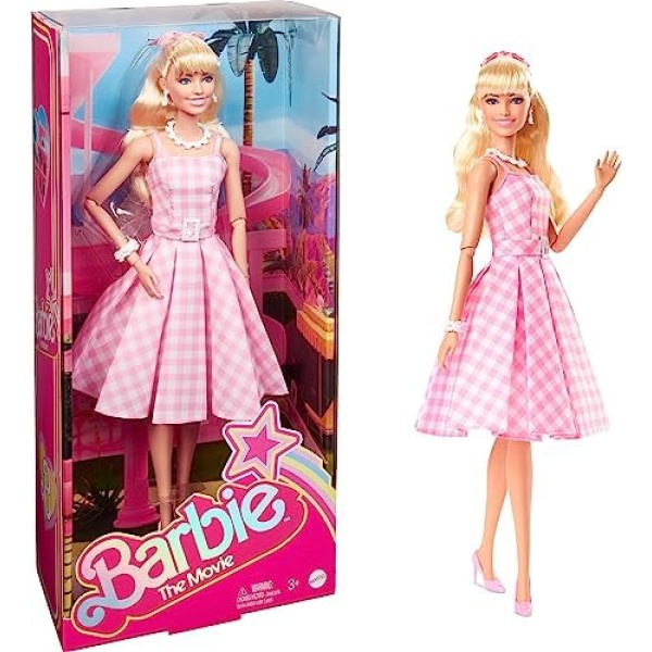 Barbie The Movie Doll, Margot Robbie as Barbie, Collectible Doll Wearing Pink and White Gingham Dress